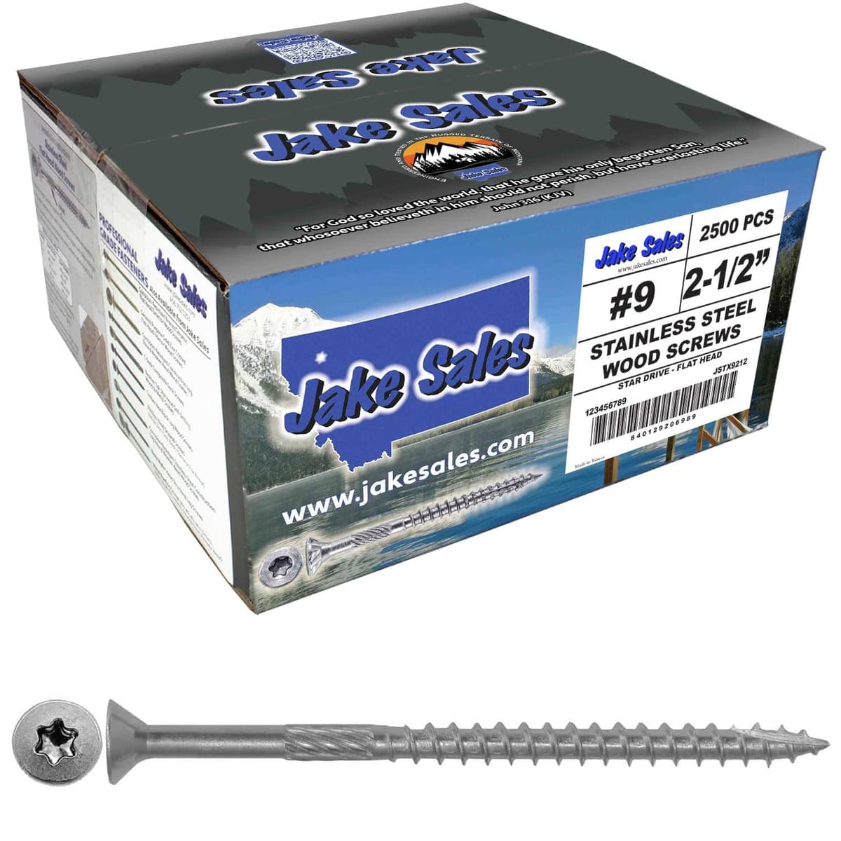 Jake Sales #9 x 2-1/2" Tornillo de acero inoxidable Torx/Star - Caja completa (~2500) 9-212-STAINLESS-STEEL-WOOD-SCREWS-STX-F