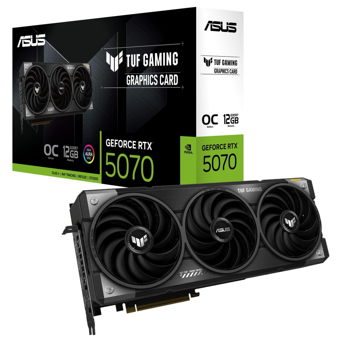 ASUS TUF Gaming GeForce RTX 5070 12GB GDDR7 Edición OC Tarjeta Gráfica para Gaming (PCIe 5.0, HDMI/DP 2.1, 3.125 ranuras, Componentes de grado militar, Recubrimiento protector de PCB, Ventiladores axial-tech) 90YV0LZ0-M0NA00