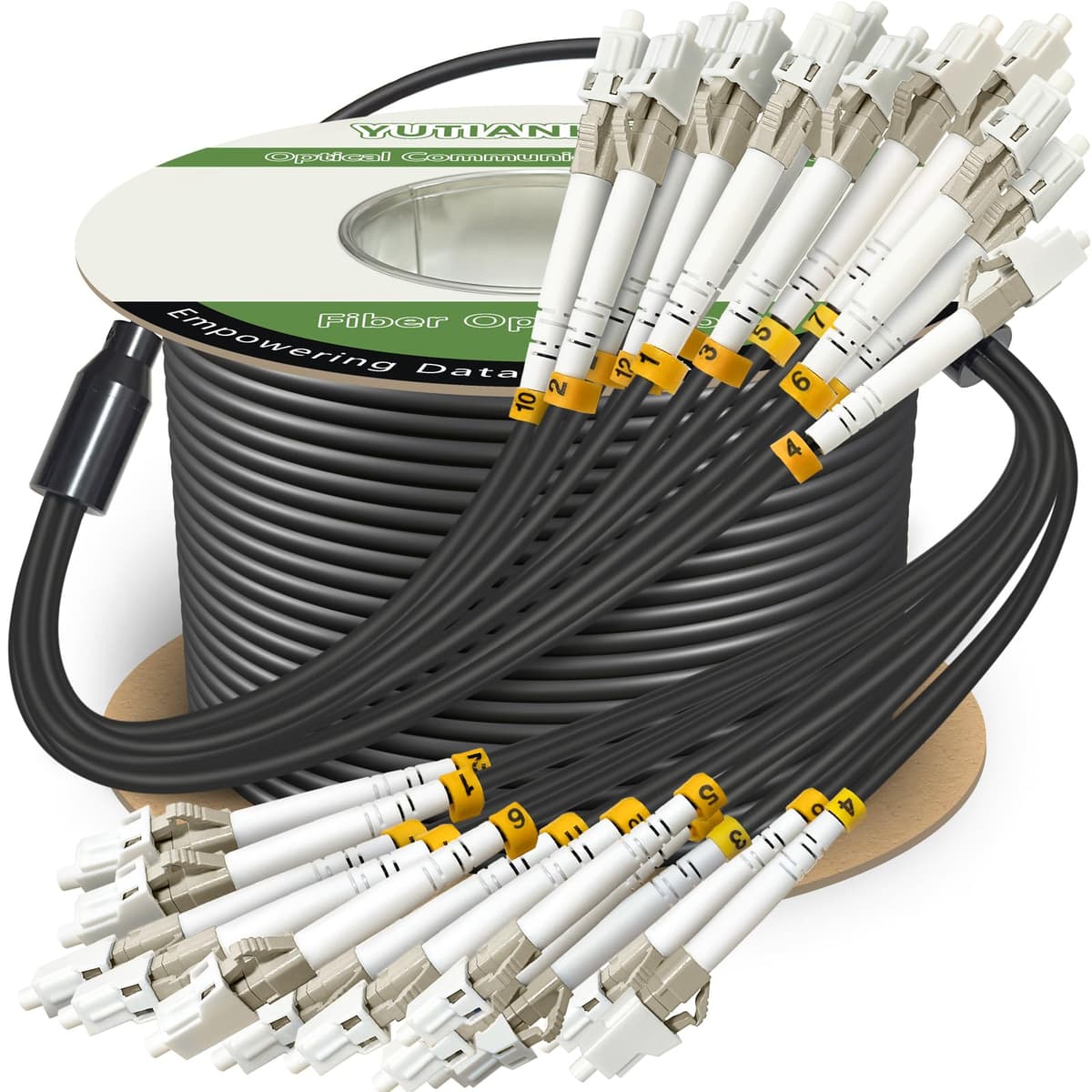 YUTIANHOME Cable patch de Fibra Óptica Blindado para Exterior 75 Metros 12 Hilos OM3 Multimodo TPU LC a LC, Enterrado Directo 12 Fibras 10Gb Dúplex 50/125 µm YT-LC-OM3-12C-75m