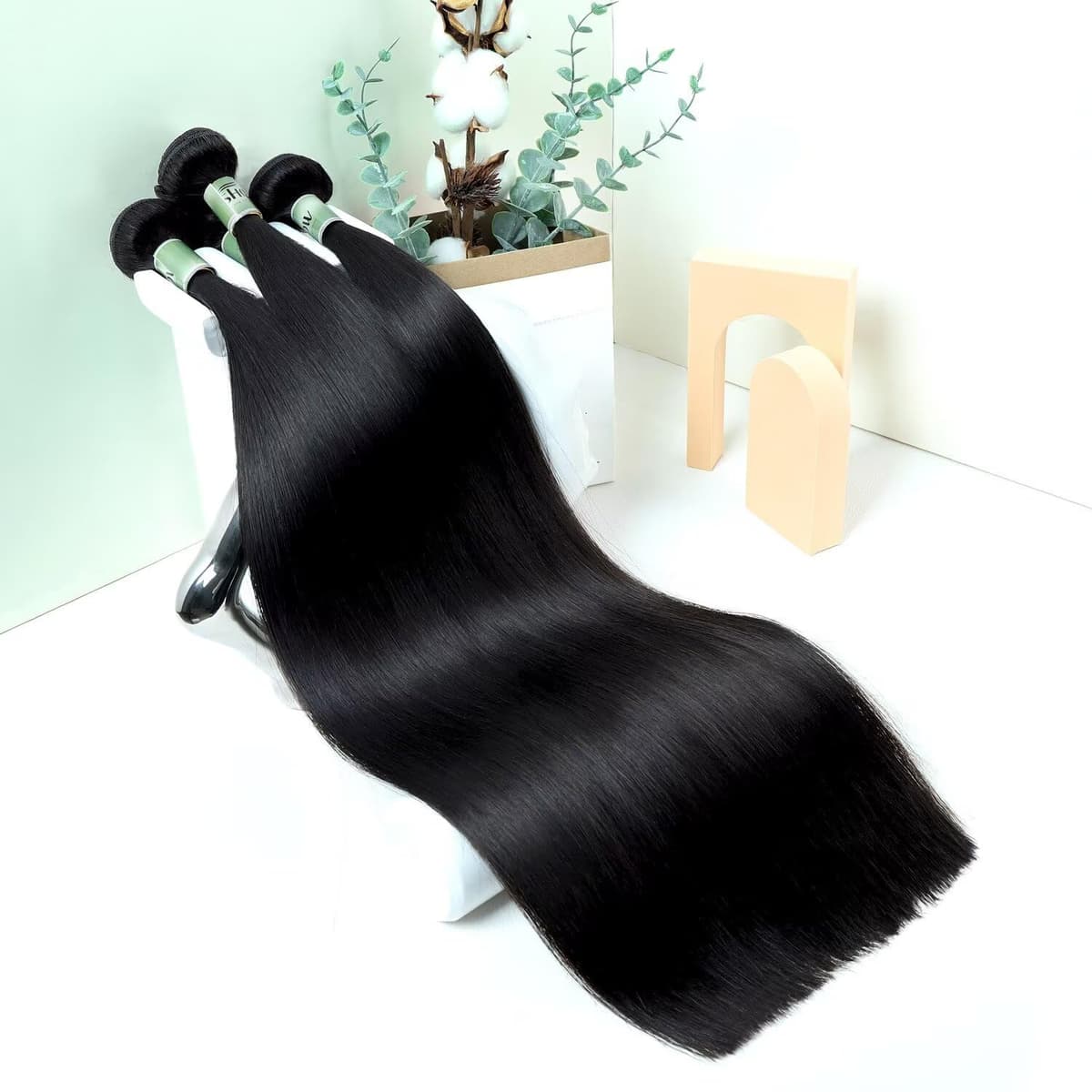ISHOW Raw Human Hair Bundles 4 paquetes Liso 18/20/22/24 pulgadas Color 1B