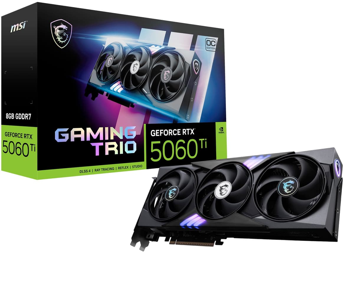 MSI Gaming RTX 5060 Ti 8G Gaming Trio OC Tarjeta Gráfica - 8GB GDDR7, Arquitectura NVIDIA Blackwell, DisplayPort x3 (2.1a), HDMI 2.1b, Rendimiento Extremo GeForce RTX 5060 TI 8G GAMING TRIO OC