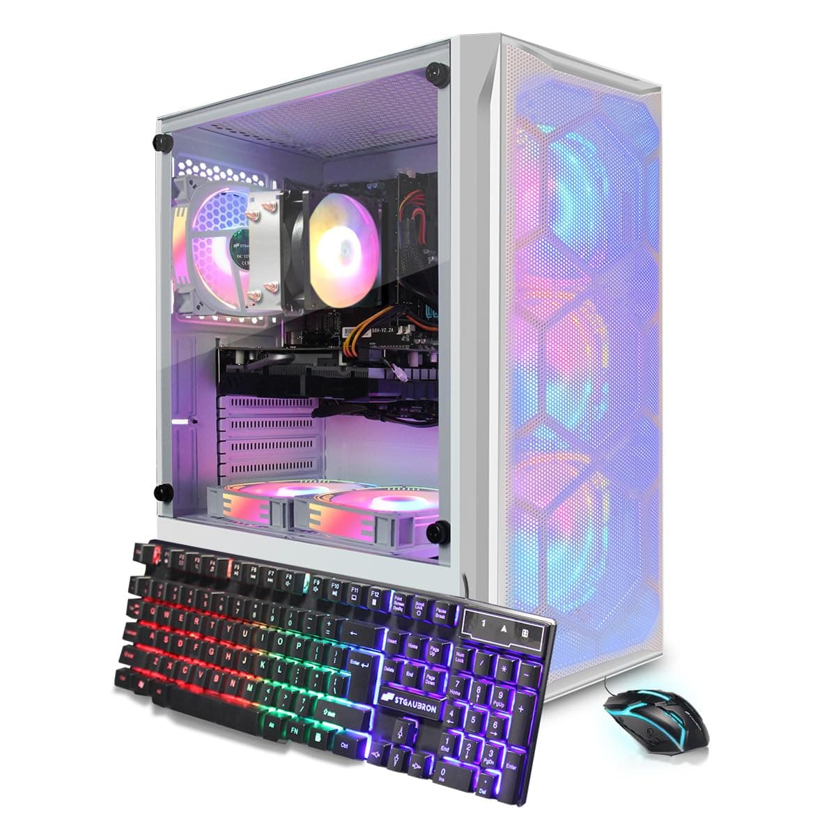 PC de Escritorio STGAubron Gaming, AMD Ryzen 5 5500 hasta 4.2G, GeForce RTX 3050 6GB, 16GB DDR4, SSD 1TB, WiFi 6, BT 5.2, 6 ventiladores RGB, Windows 11 Home ABR1722