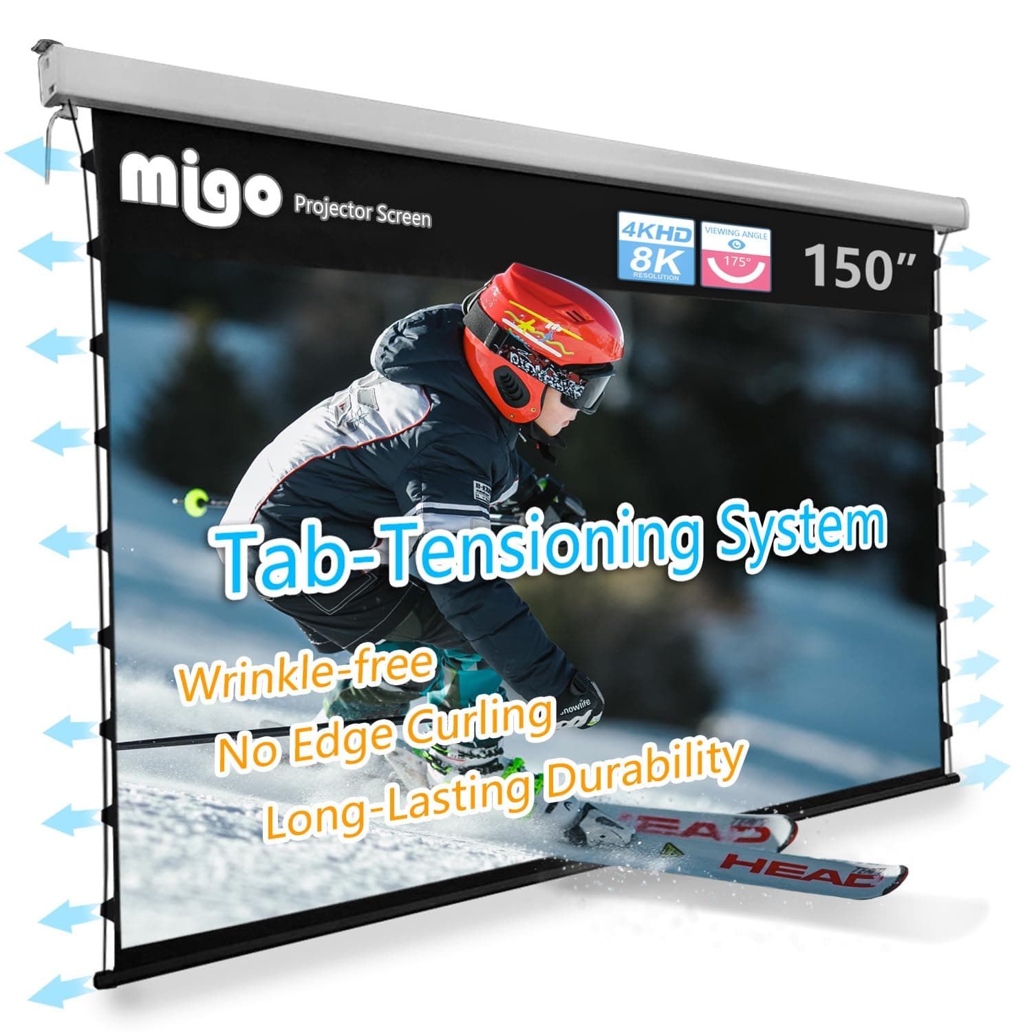 MIGO 150 Inch Tab-Tension Motorized Pull Down Screen - Grey Crystal 150 inch Tab-Tensioned-Grey