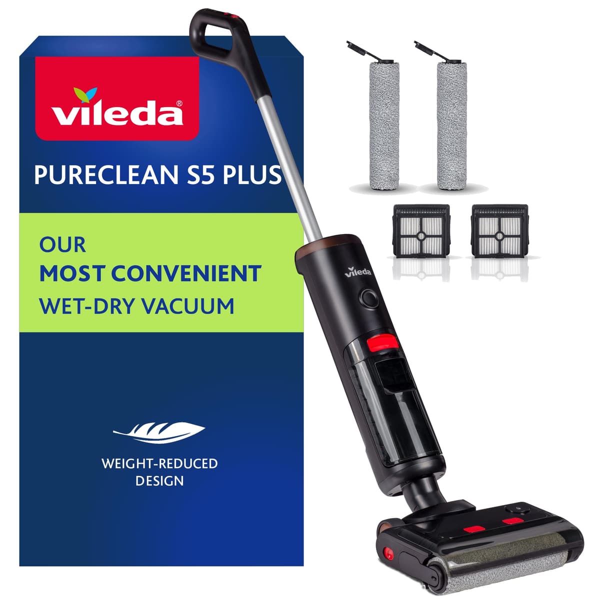 Vileda PureClean S5 Plus Aspiradora Inalámbrica Húmeda y Seco 3-en-1 con Doble Tanque y Auto-Limpieza 4023103254145
