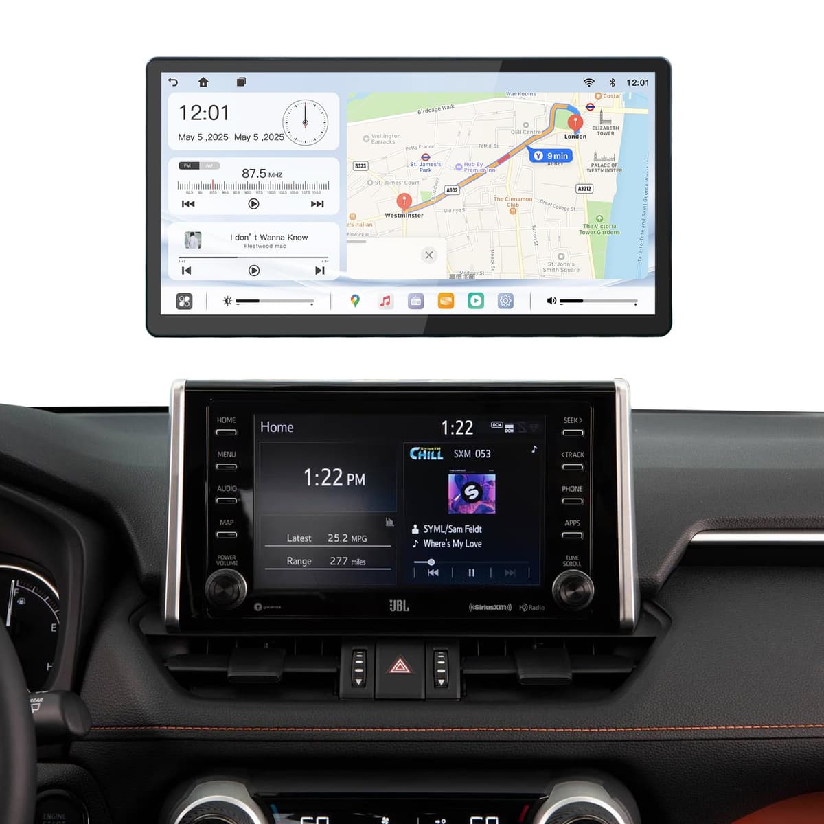 carultra Radio para auto Android 13 de 13.2” para Toyota RAV4 2019-2022, con CarPlay inalámbrico y Android Auto, resolución 1920×932, pantalla táctil QLED, 4GB+64GB, actualización de radio coche