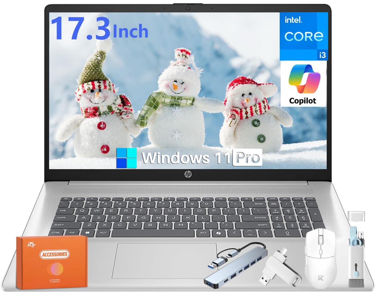 HP 2025 Laptop de 17,3", Procesador Intel de 8 núcleos, 32 GB RAM, SSD de 2 TB, Pantalla HD+ IPS antirreflejo de 17.3", Empresarial y Estudiantes, Carga Rápida, Plateado, Copilot AI, Windows 11 Pro, con Accesorios