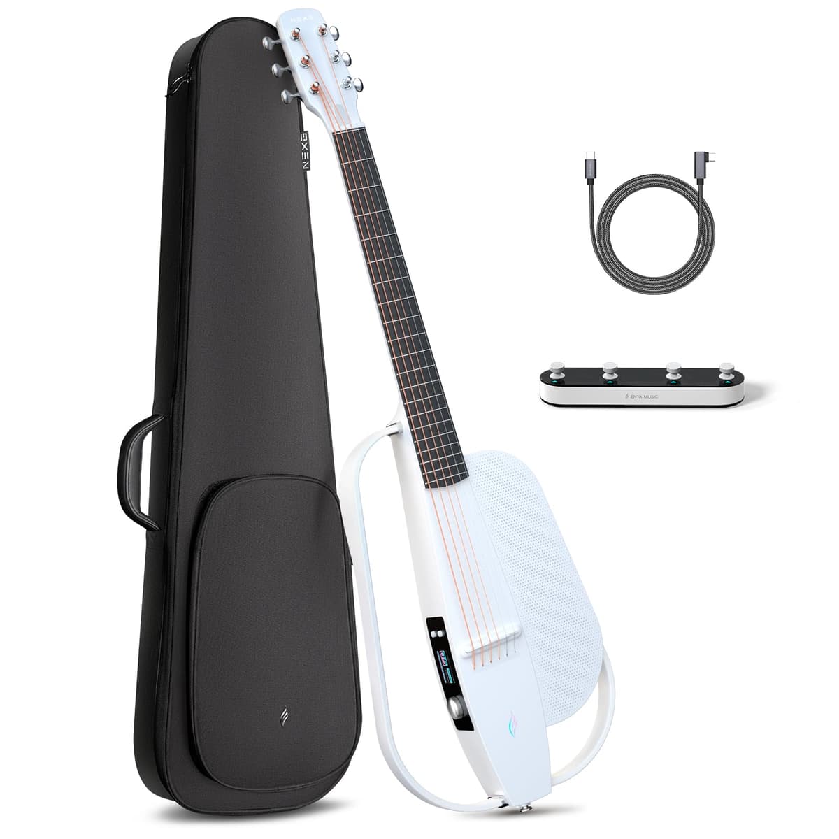 Enya NEXG 2 WH BASIC - Guitarra electroacústica smart de viaje con parlante inalámbrico 50W y footswitch