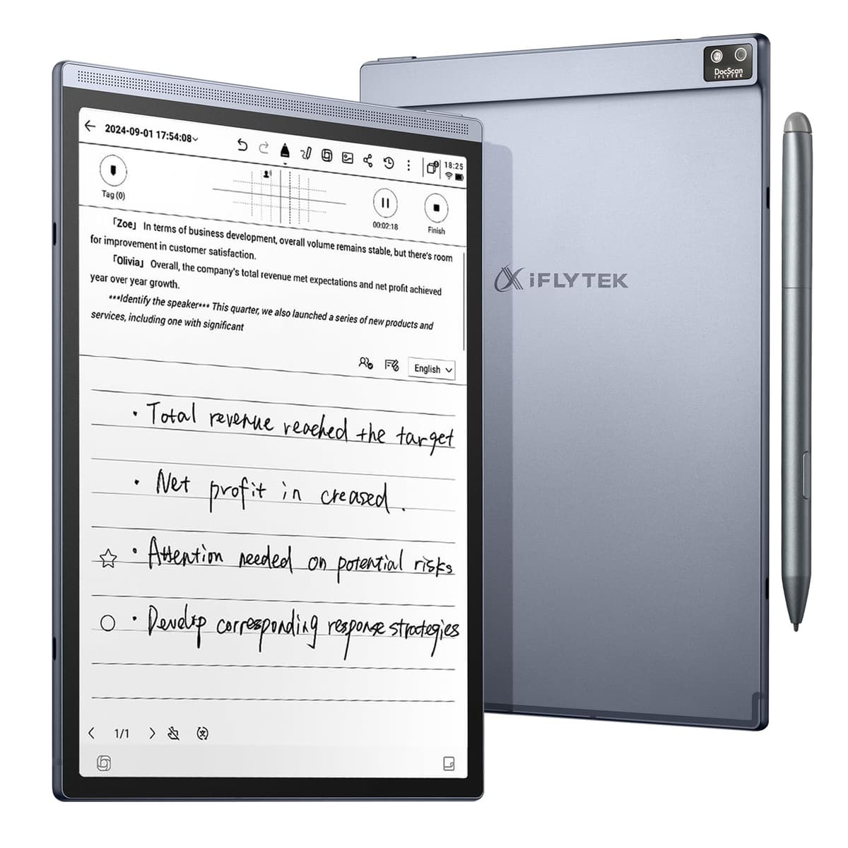 iflytek AINOTE Air 2, tableta de 8.2" para tomar notas con IA, cuaderno digital para tomar notas, bloc de notas digital con transcripción por IA, compatible con ChatGPT, ideal para trabajo, estudio y reuniones