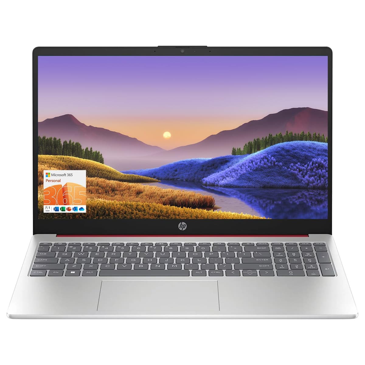 HP portátil 15.6" (Incluye 1 año de Microsoft 365), pantalla HD, procesador Intel Quad-Core N200, 16 GB RAM, 128 GB de almacenamiento, Wi-Fi 5, webcam, HDMI, teclado numérico, Windows 11 Home, rojo TPN-Q284_632**AV