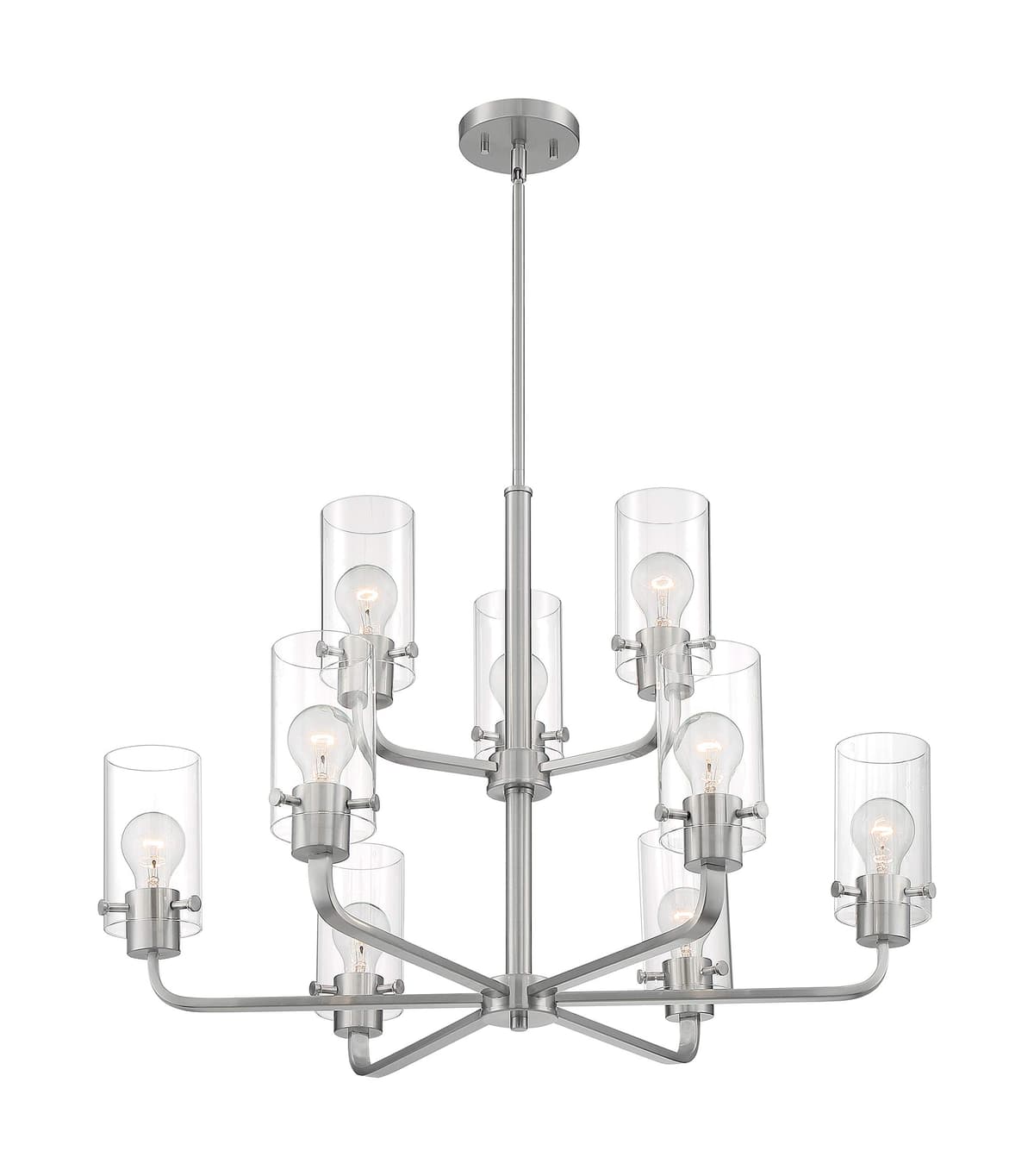 Nuvo Sommerset 60/7179 Lámpara de araña 2 niveles 9 luces con vidrio claro, acabado Níquel Cepillado
