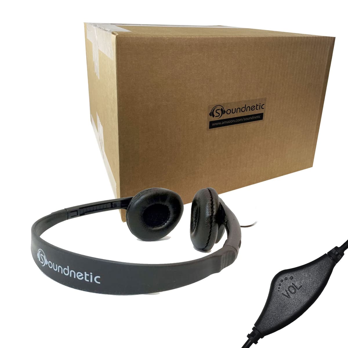 Soundnetic SNCCV Audífonos para aula 500 pack con control de volumen, negro
