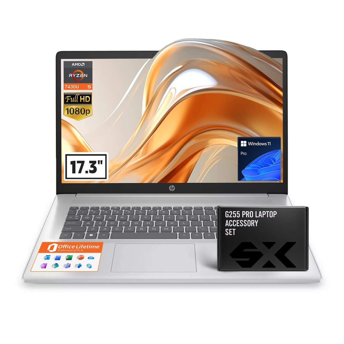 HP 2025 Laptop Empresarial de 17 pulgadas, pantalla IPS FHD de 17.3", AMD Ryzen 5 (mejor que i7-1165G7), MS Office de por vida, Windows 11 Pro, Copilot de IA, con accesorios, teclado numérico, WiFi 6 (32 GB RAM + 1 TB SSD) 17-cp3322nr