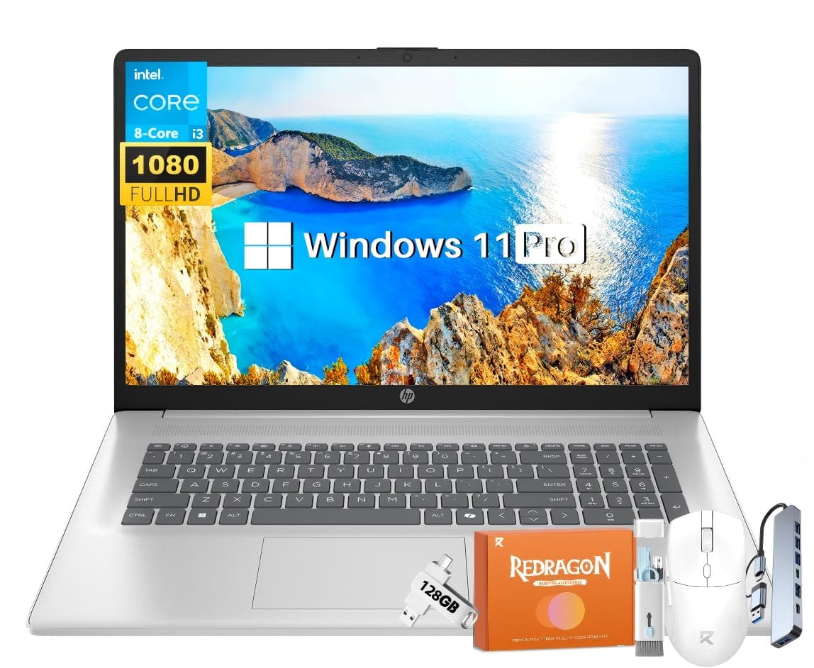 HP Notebook 17" 2025 para Negocios y Estudiantes, Pantalla FHD 17.3", Procesador Intel de 8 Nucleos, 16 GB RAM, 512 GB SSD, Windows 11 Pro, Copilot IA, Hasta 9.5 Horas de Bateria, Wi-Fi 6, BT 5.4, con Accesorios