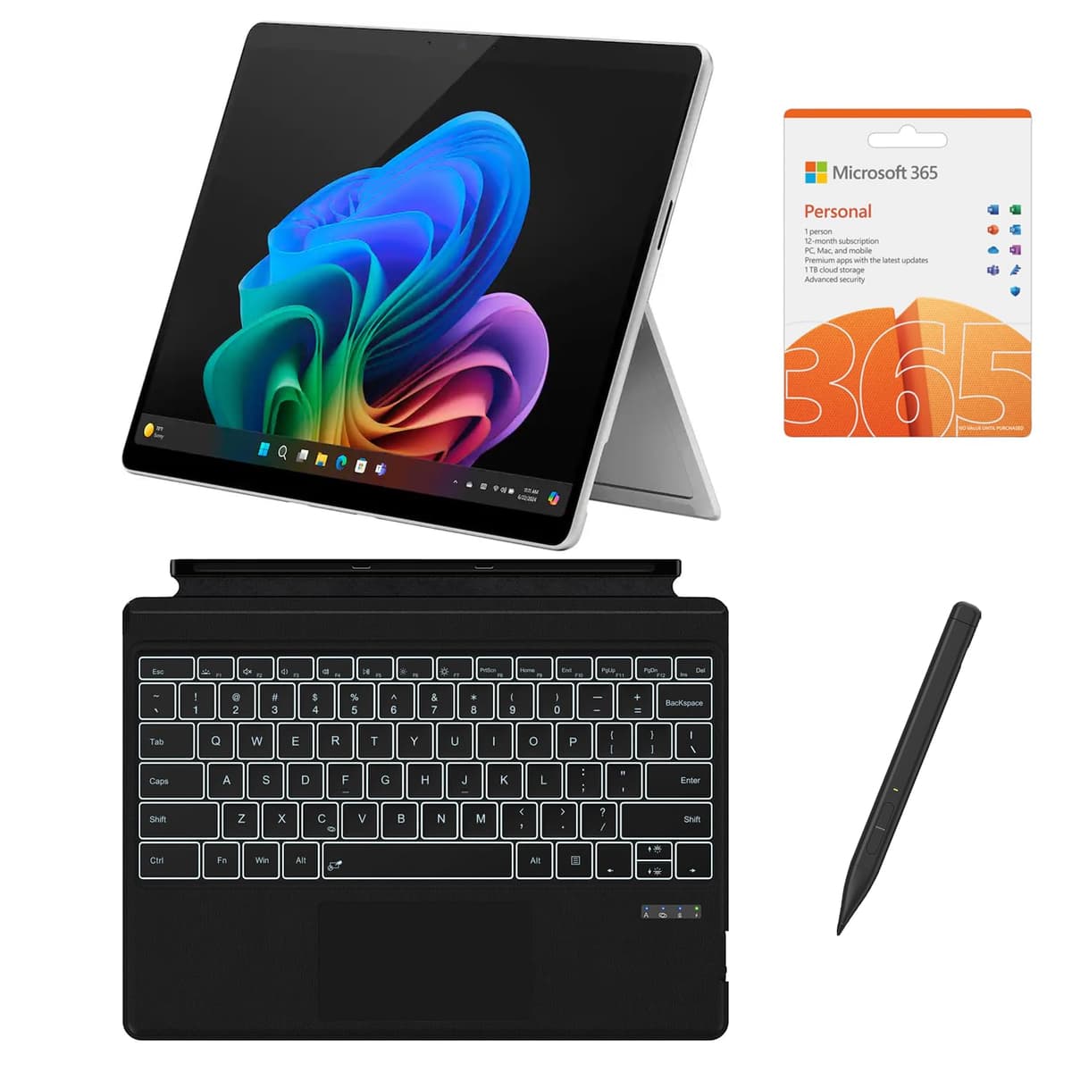 Microsoft Surface Pro 13" Pantalla OLED táctil 3K 120Hz 2 en 1 Tablet/Laptop, Snapdragon 45 Tops NPU de 12 núcleos, 16GB RAM 512GB SSD, Teclado retroiluminado, Lápiz, MS 365, Batería de 14 h, Copilot+, Windows 11 Pro ZIA-512-KB-SP-365-PLT