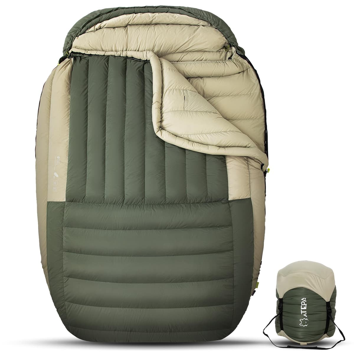 ATEPA Sleeping Bag Down Promoter 2000 700FP, Mummy XL para 15°F-23°F con Saco de Compresión