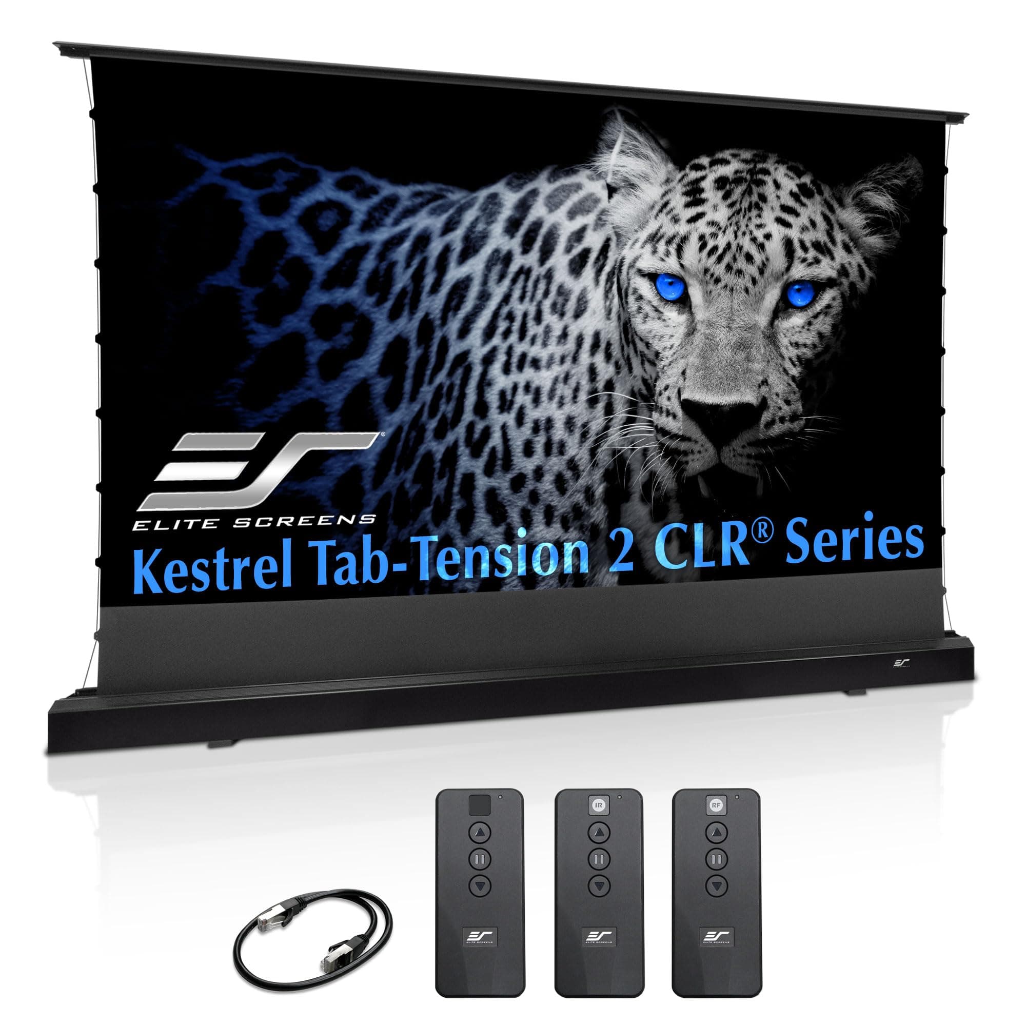 Elite Screens Kestrel Tab-Tension CLR 121" 16:9 Motorized UST Floor-Rising (Case Negro) CLR | 121"/ Black