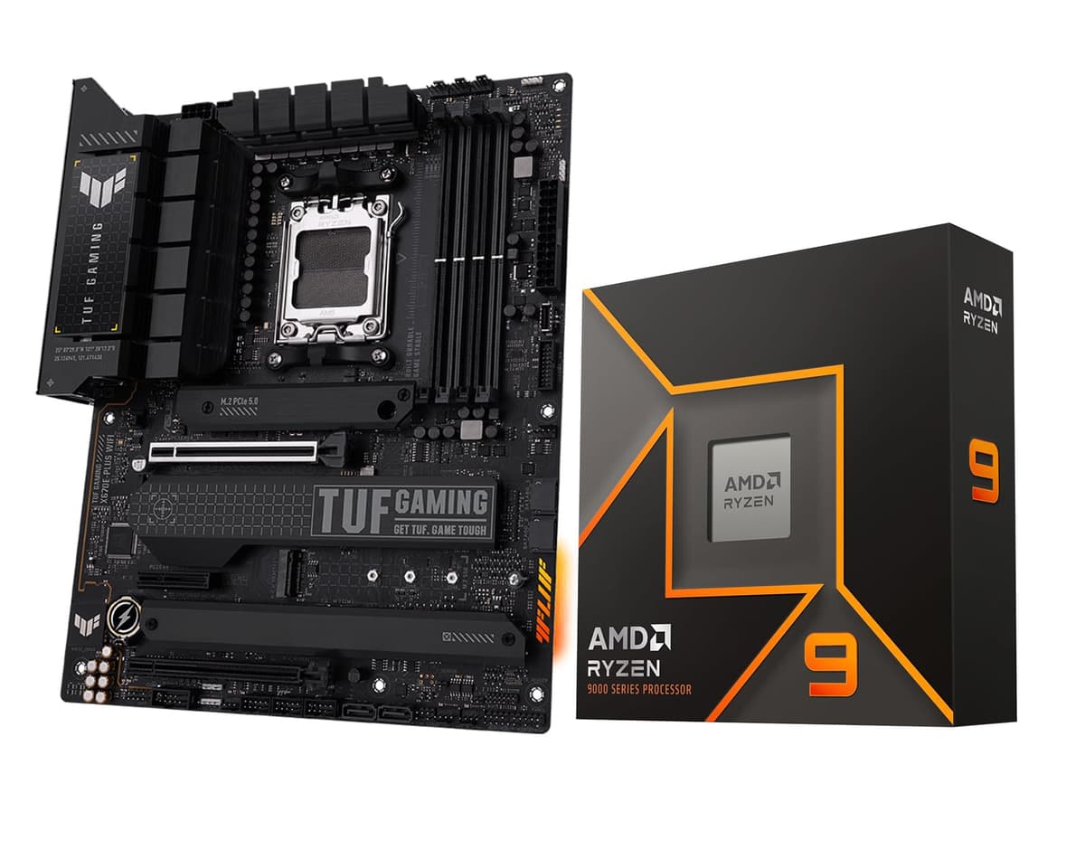 Micro Center Procesador AMD Ryzen 9 9900X con Placa Madre Gaming ASUS TUF X670E-PLUS WiFi ATX (PCIe 5.0, DDR5, 4 ranuras M.2, USB 4, Iluminación Aura RGB) 9900XTUFGAMX670EPLWF