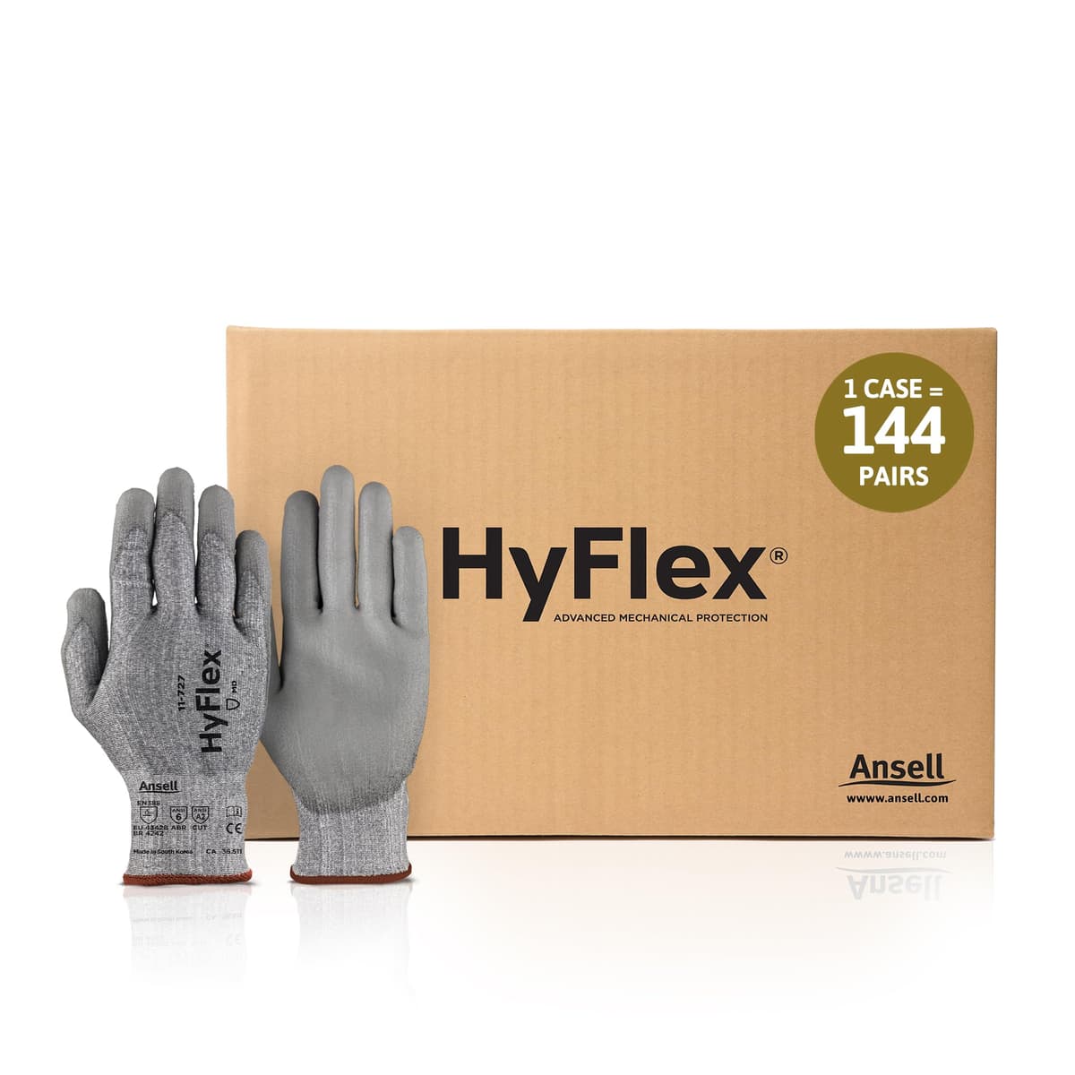 Guantes industriales Ansell HYFLEX 11-727, resistentes a cortes, talla Small (8), gris (144 pares) 11-727-8