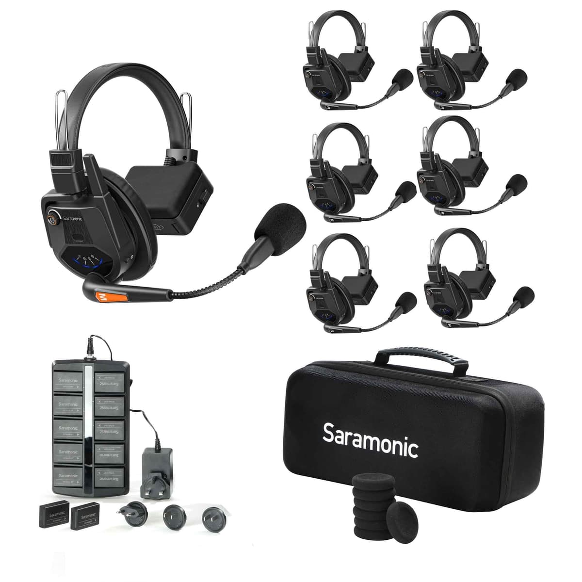 Saramonic WiTalk9-6S Intercom inalámbrico DECT 6 personas 1.9GHz, Alcance 500m, con 12 baterías y cargador 10 bahías WiTalk9 WT6S