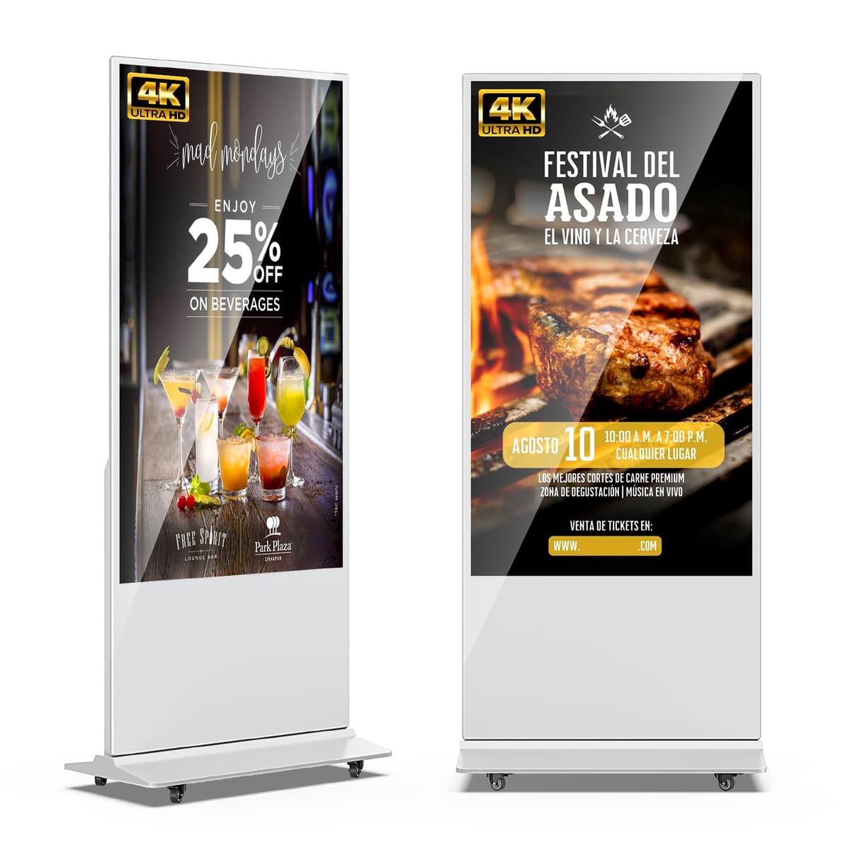 JIYANG Pantalla comercial 65" 4K para señalización digital, soporte de piso, Android, CMS de por vida (Blanca)