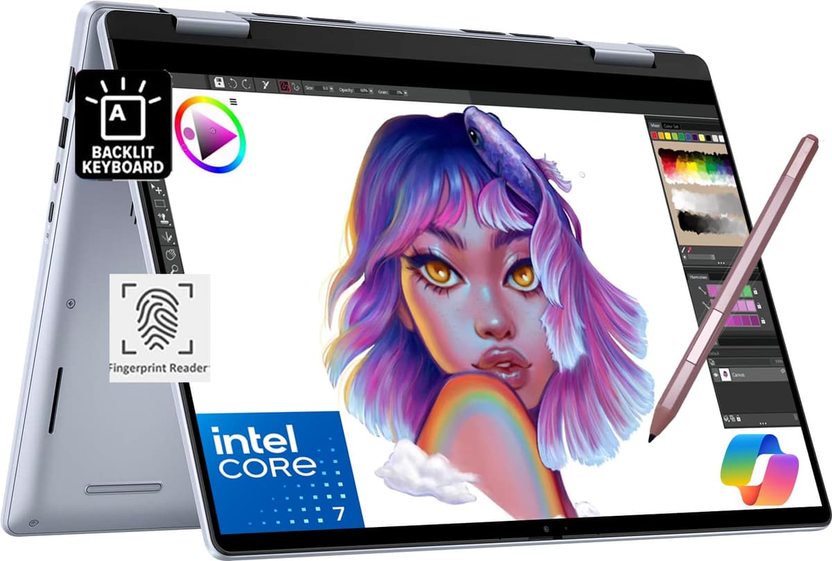Dell Inspiron 14 7430 2 en 1 para empresas (Pantalla táctil FHD+ de 14", Intel i7-1355U de 10 núcleos, 16 GB LPDDR5, SSD de 1 TB, lápiz activo) Retroiluminado, lector de huellas, cámara FHD, Inspiron 7000 2024, Windows 11 Pro, plateado Inspiron 7430