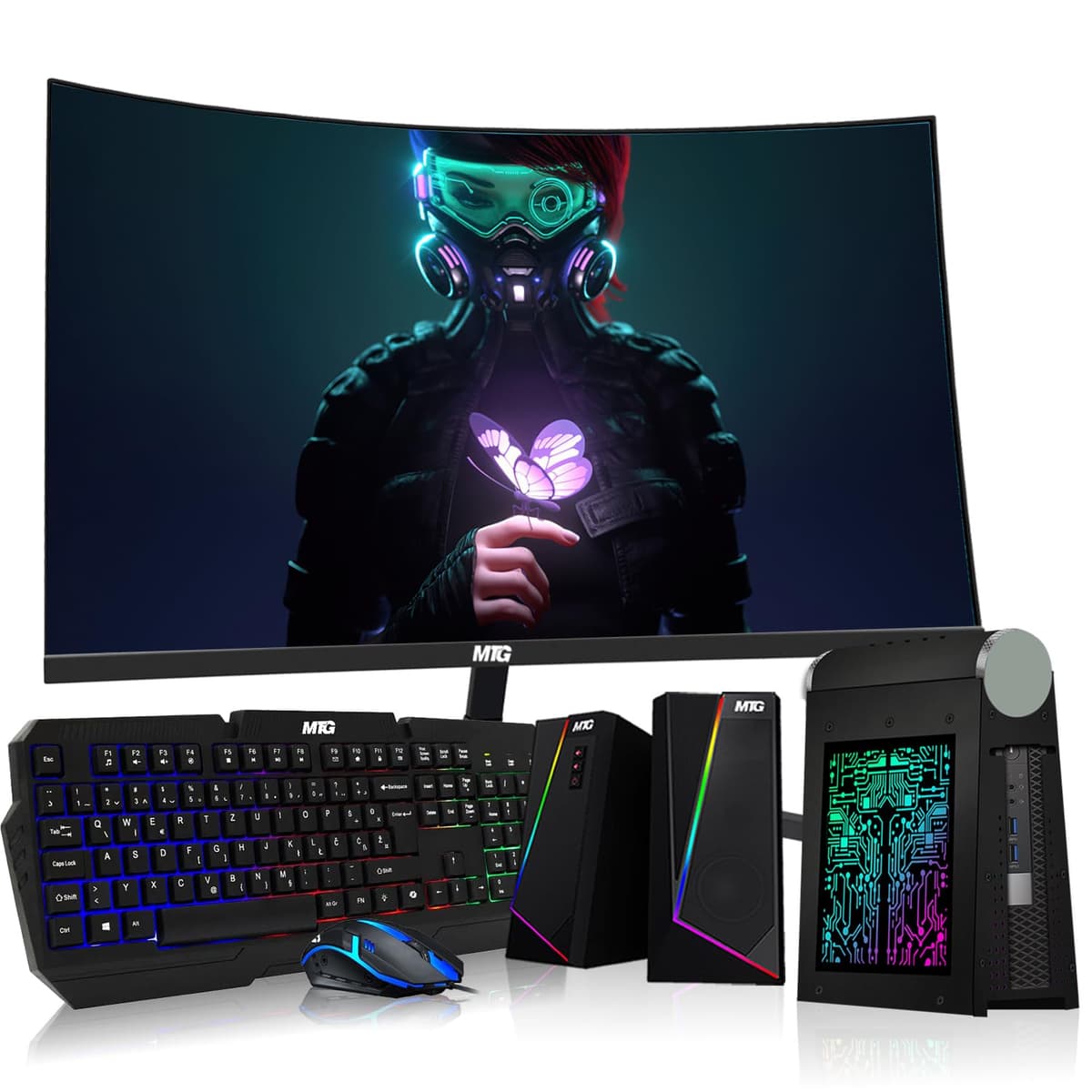TechMagnet CyberCube Mini PC Bundle - Intel Core i5, 32GB RAM, 1TB SSD, Monitor Curvo 32", RGB, Webcam, Windows 11 Pro (Renewed) TMZeusPro01