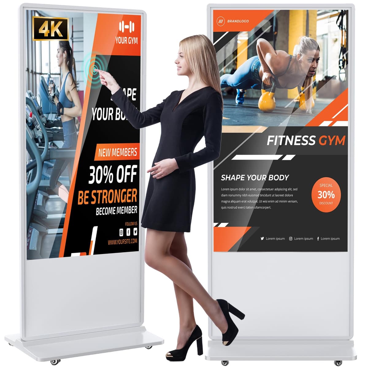 YCKJNB 65 inch Indoor Digital Signage 4K Touchscreen IPS Floor Standing Kiosk interactivo con WiFi y Android QIXZOCV-43-B-HB