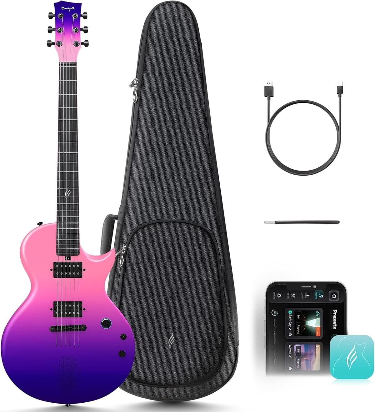 Enya Nova Go Sonic PL - Guitarra eléctrica inteligente con parlante 10W y cuerpo de fibra de carbono