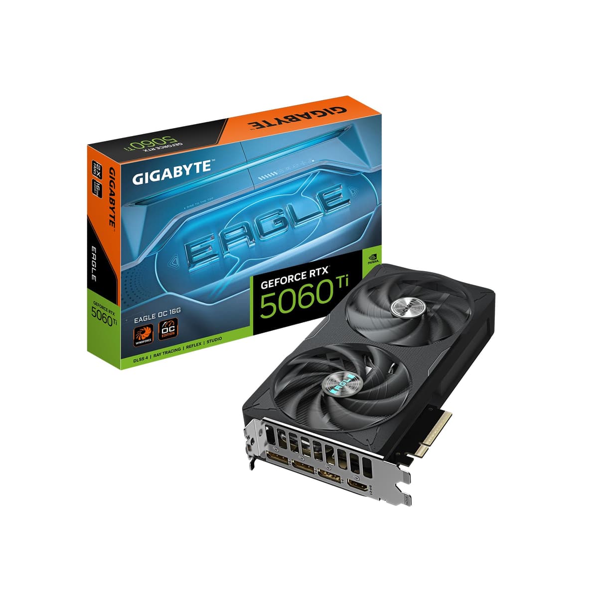 GIGABYTE GeForce RTX 5060 Ti Eagle OC 16G Tarjeta de Video, 16GB GDDR7 de 128 bits, PCIe 5.0, Sistema de Refrigeración WINDFORCE, por NVIDIA, Salidas DisplayPort y HDMI - GV-N506TEAGLE OC-16GD