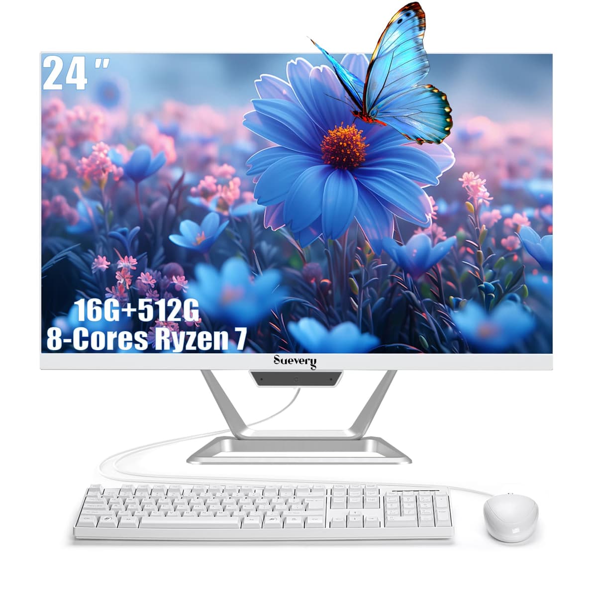 suevery PC All-in-One 24" AIO Computadora de Escritorio AMD Ryzen 7 5700G 512GB SSD 16GB RAM DDR4 1080P Gaming 23.8" FHD Pantalla para Oficina en Casa con Teclado y Ratón I22X W1-99