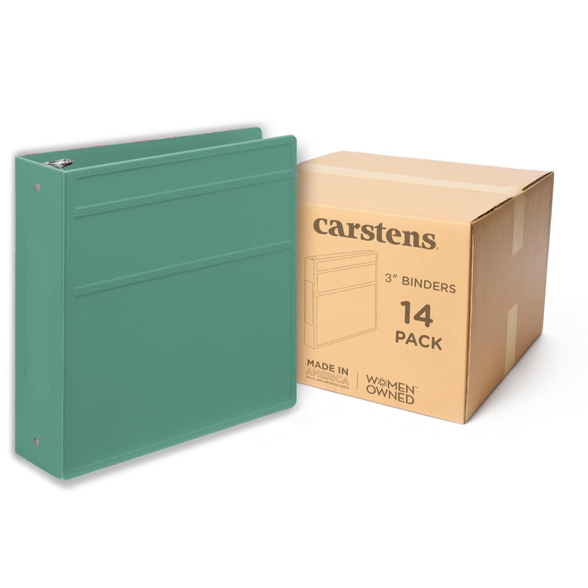 Carstens 3-Inch Heavy Duty 3-Ring Binder - Apertura lateral, Mint, 3" anillas, cubierta impermeable, BPA-free, Hecho en USA (1748-3R) 1748-3RCS