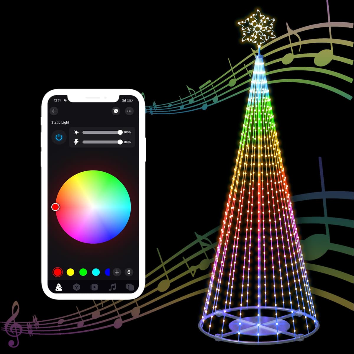 Mengstart Árbol de Navidad Exterior Inteligente 12FT con 648 LEDs, APP y Control Musical CT-02