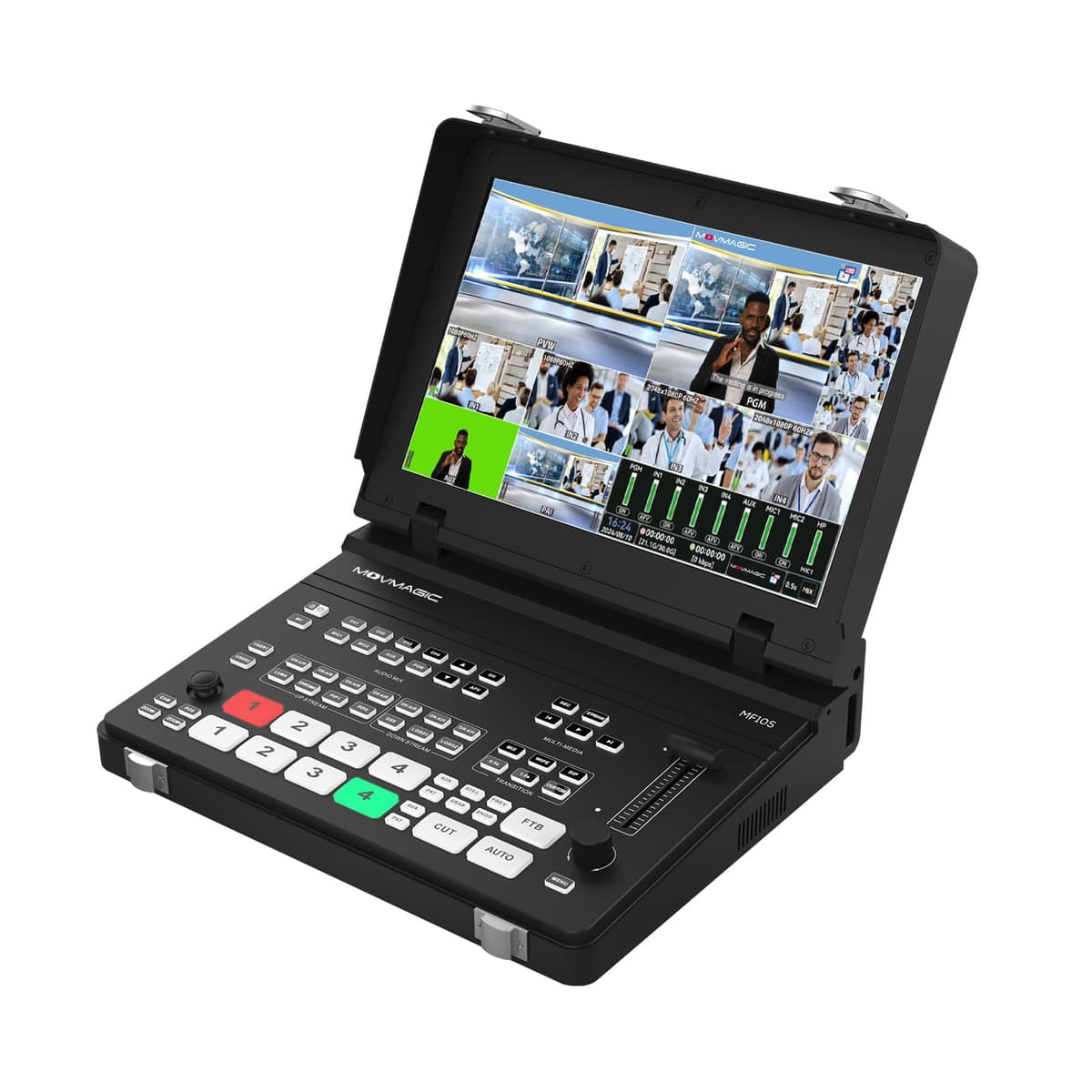 MOVMAGIC MF10S Mezclador de Video 10.1 pulgadas 5CH, 4 entradas SDI/HDMI, Transmisión RTMP Doble, PTZ, Edición de 8 Capas, Paisaje y Retrato, Grabación/Reproducción, Conmutador de Video para Transmisión en Vivo, NDI Opcional