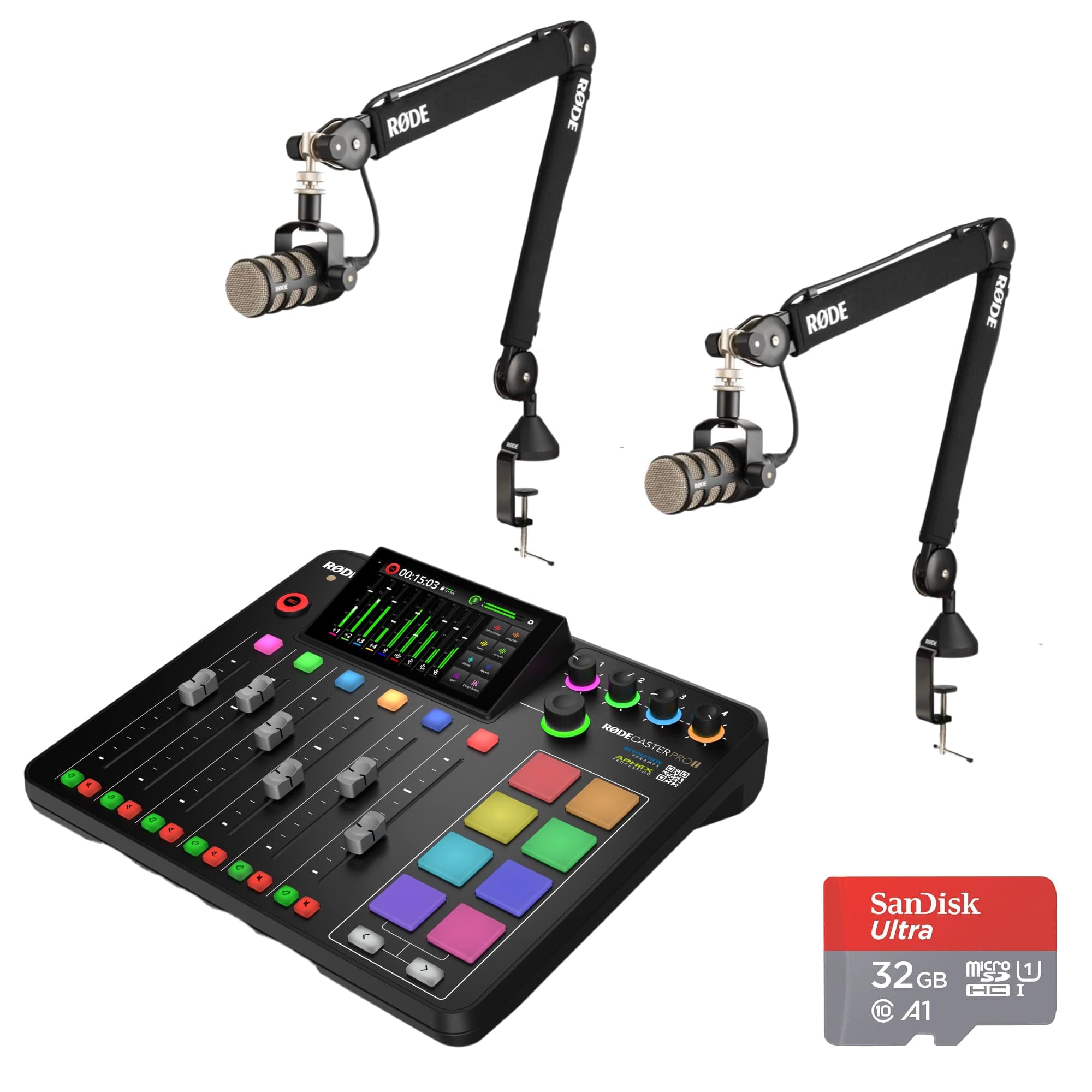 StreamEye Rode RODECaster Pro 2 con 2x PodMic, 2x PSA1+ brazos, cables XLR y 32GB microSD RCPII | PodMic | PSA1+ x2