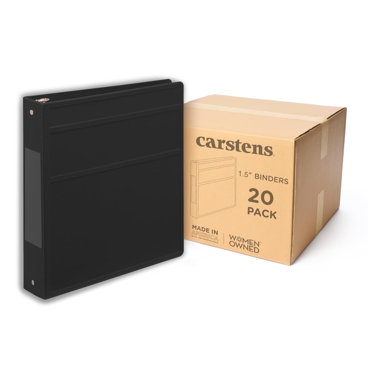 Carstens 1.5-Inch Heavy Duty 3-Ring Binder - Side Opening, Black, 1.5" rings, resistente, sin bolsillos, hecho en USA (2070-3R) 2070-3RCS