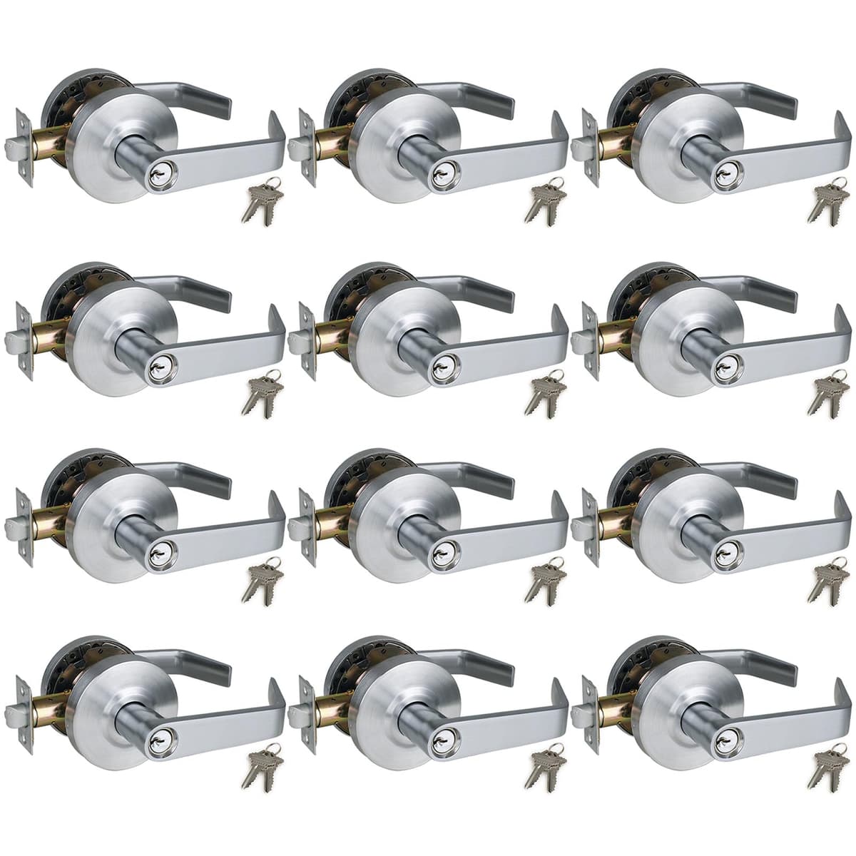 NEWBANG HARDWARE Juego de cerradura para manija de puerta de almacén hospitalario con acabado Satin Chrome 26D y manija palanca de alta resistencia grado 2, GRD2-74ST-12P