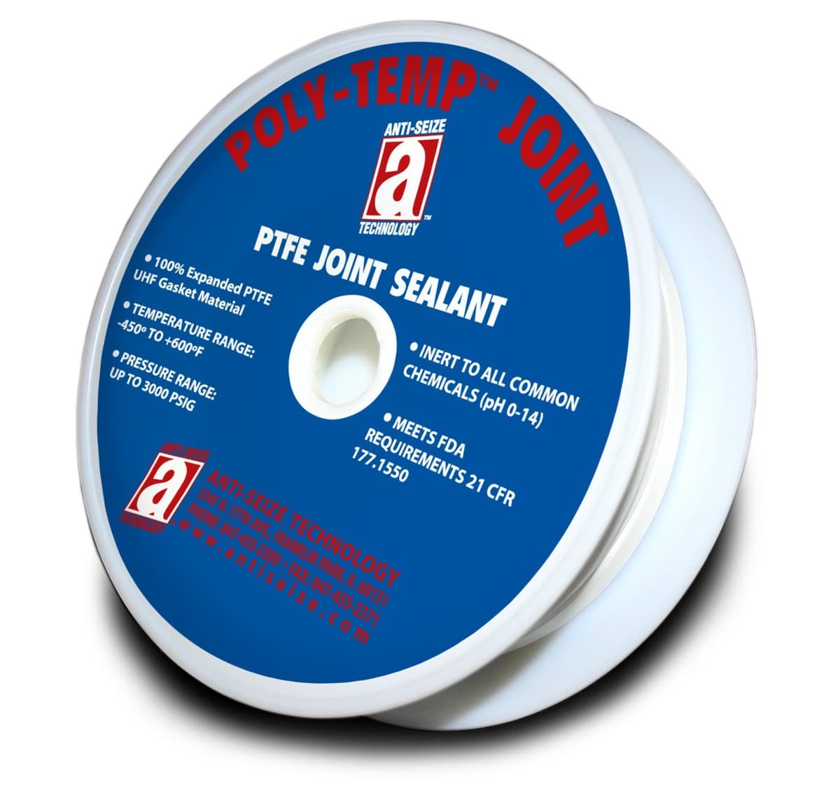 Anti-Seize Technology Poly-Temp 28310 Cinta adhesiva PTFE expandido blanco 3/8" x 250'