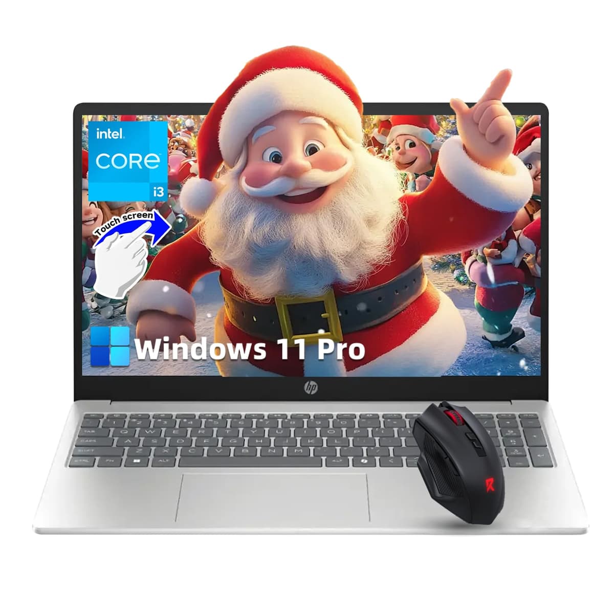 HP 15.6" Laptop con pantalla táctil para empresa y estudiantes, Intel Core i3 de 13.ª generación (hasta 4.5 GHz), pantalla de 250 nits, Windows 11 Pro con Copilot AI, Wi-Fi 6 y Bluetooth 5.3, carga rápida, kit de mouse de la marca (16 GB RAM | 512 GB SSD) 2025