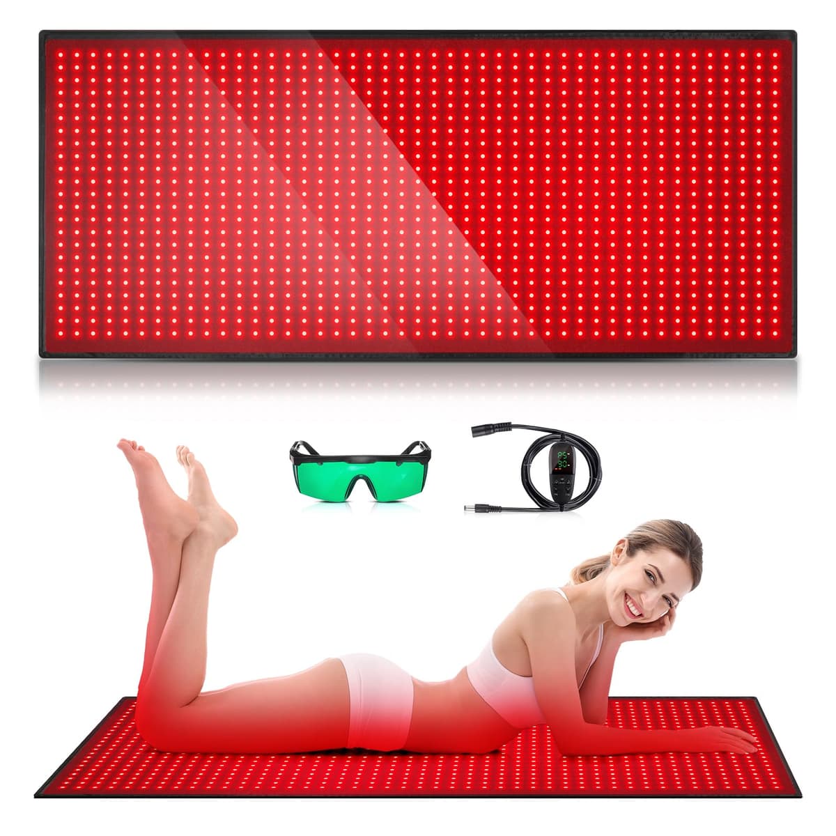 GMOWNW - Colchoneta de terapia de luz roja 71" x 31" - 660nm & 850nm, 1280 LEDs, full body