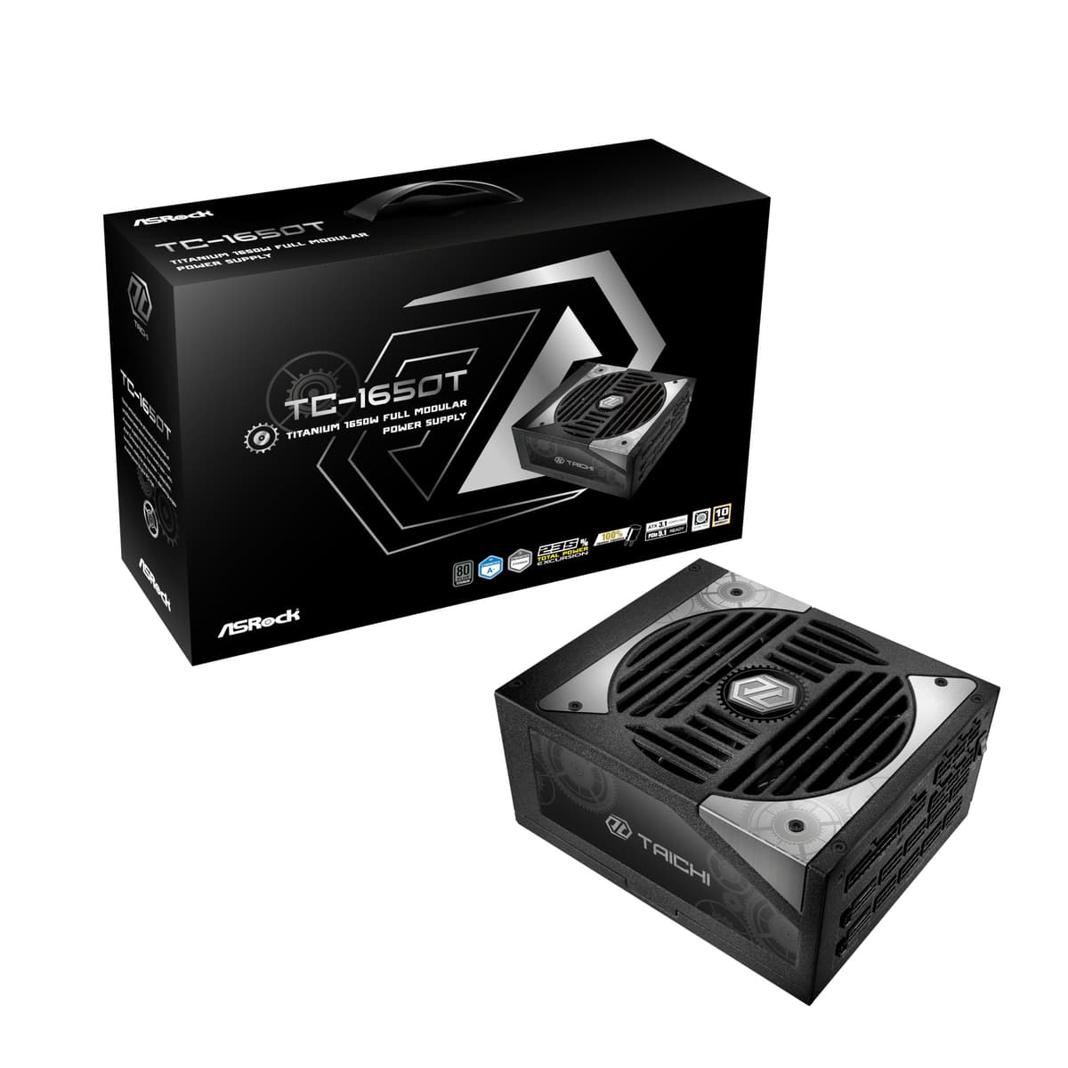 ASRock TC-1650T Taichi 1650W Titanium Supreme Tope de Gama Fully Modular ATX 3.1 PCIe 5.1 5V Boost 10 Años de Garantía Condensadores Japoneses 80 Plus Titanium Cybenetics Titanium 12V-2x6 Cables 90-UXT165-TFUAAB