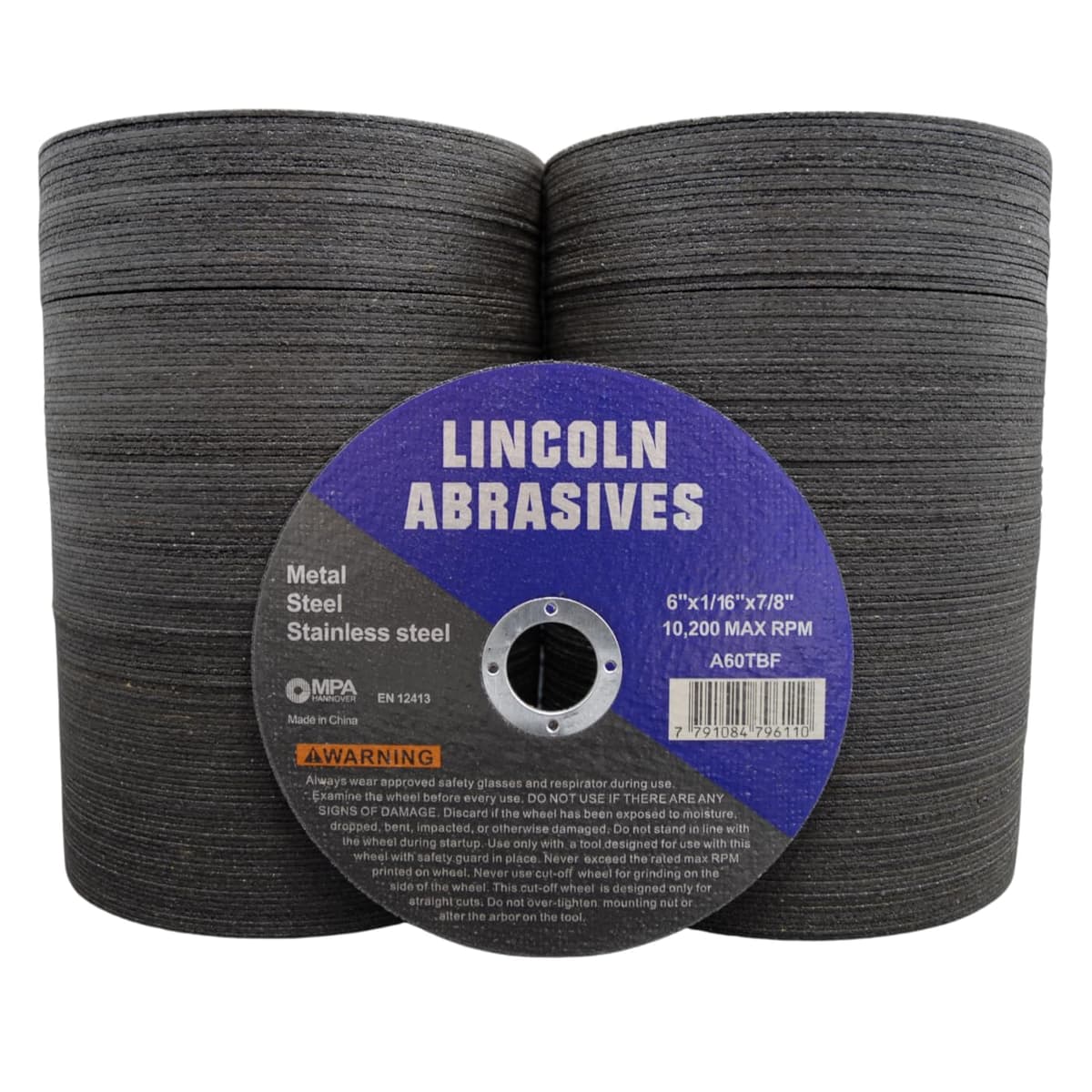 400 piezas Discos de corte 6" x 1/16" x 7/8" Lincoln Abrasives para metal 400-6-1/16