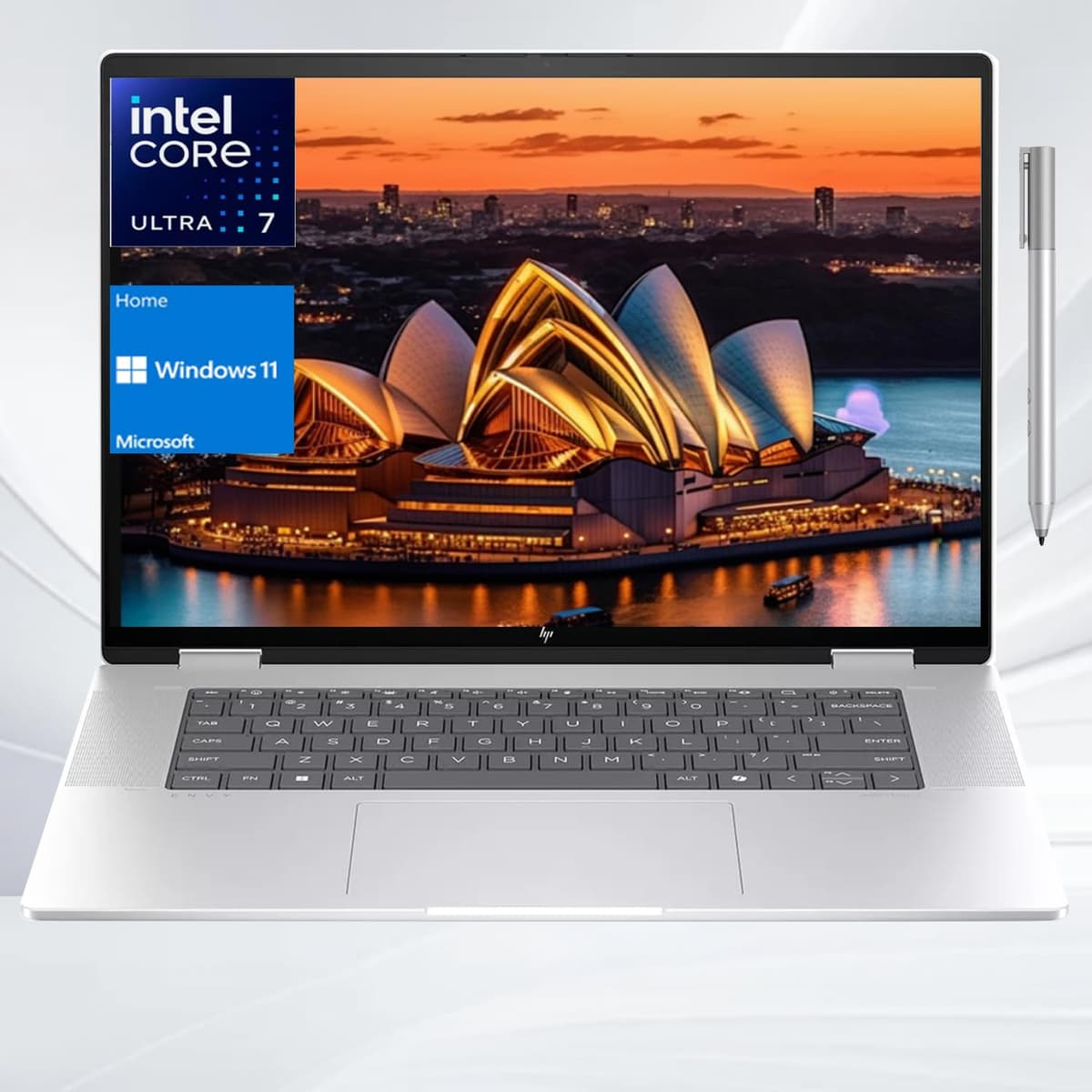 HP Envy X360 16" Ultra 7 AI Convertible 2 en 1, 16" FHD+ táctil, Intel Ultra 7 155U (mejor que Intel i7-1355U), 16GB RAM, 512GB SSD, lápiz stylus, Wi-Fi 6, Windows 11 Home, plateado