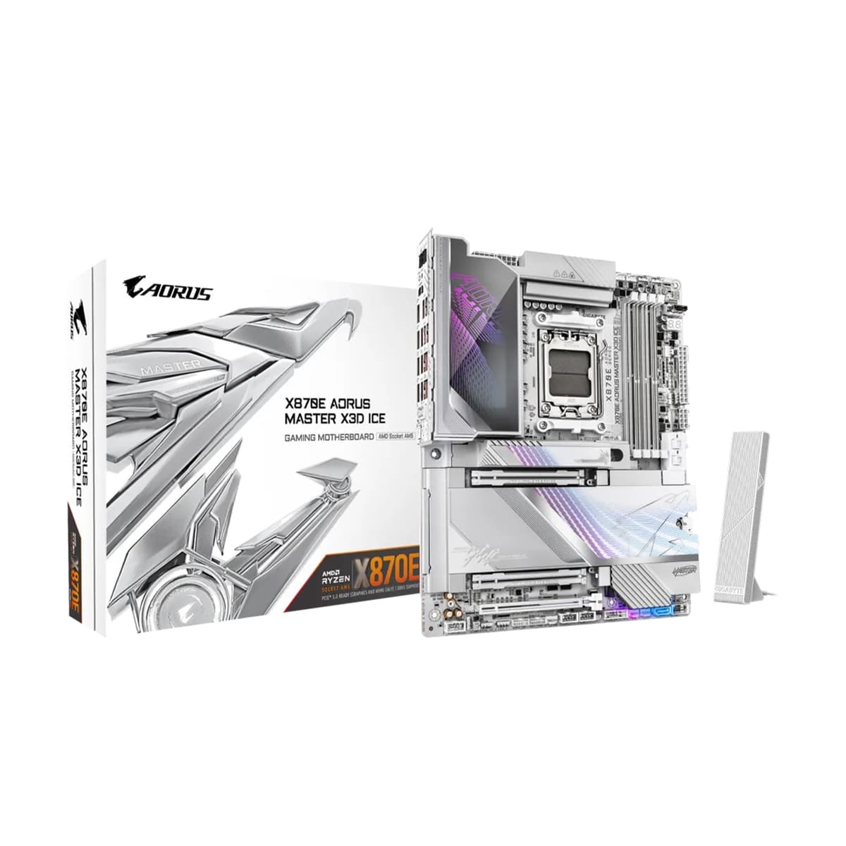 GIGABYTE X870E AORUS Master X3D ICE Placa madre ATX AMD AM5 LGA 1718, Compatible con procesadores AMD Ryzen 9000/8000/7000, DDR5, Fase de energía 18+2+2,5x M.2, PCIe 5.0, WiFi7, 10 GbE, Garantía de 5 años