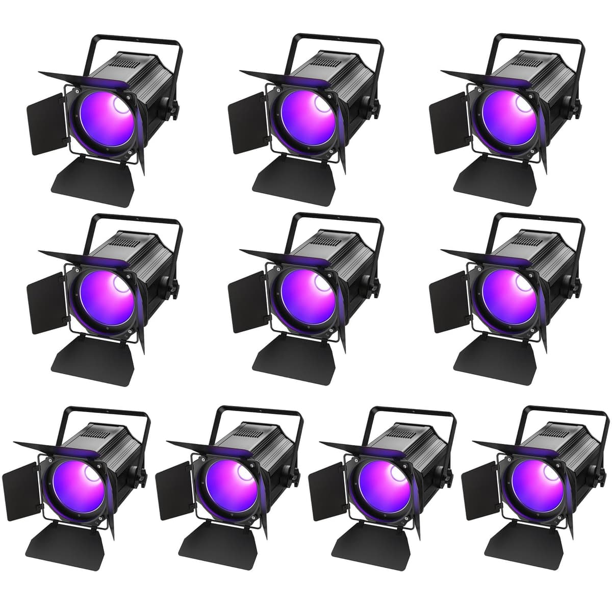 Nitehop 200W Stage Par Light RGBWA+UV 6in1 COB con barn doors - Uplight profesional (10 Pack) ZQ09013