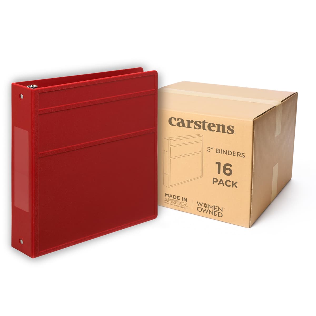 Carstens Archivador 3 anillas 2" resistente - apertura lateral, rojo ladrillo, sin bolsillos, 300 hojas (2828-3R) caja x16 2828-3RCS