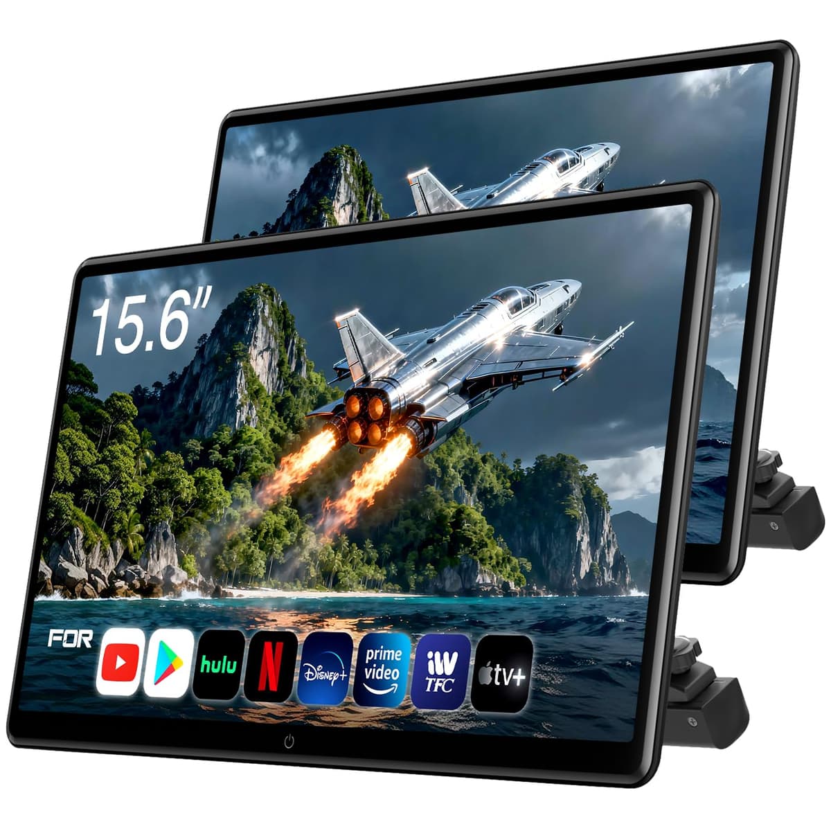 AINAVI Monitor de reposacabezas Android 13 de 15.6 pulgadas para auto TV táctil sistema de entretenimiento trasero, compatible con duplicación inalámbrica de teléfono, sincronización de pantalla, HDMI, Bluetooth, USB, SD, reproducción de video 4K (2G+32G (2 unidades))