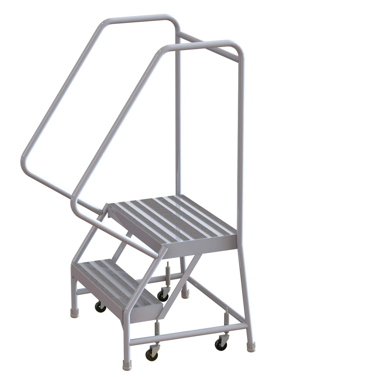 Tri-Arc WLAR102244 Escalera industrial y para almacén rodante de aluminio totalmente soldada de 2 pasos con pasamanos, peldaño macizo acanalado, escalones de 24 pulgadas de ancho