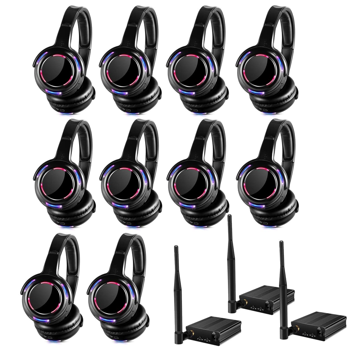 AYVVPII Silent UHF9-series - 10 audífonos LED + 3 transmisores (sistema completo)
