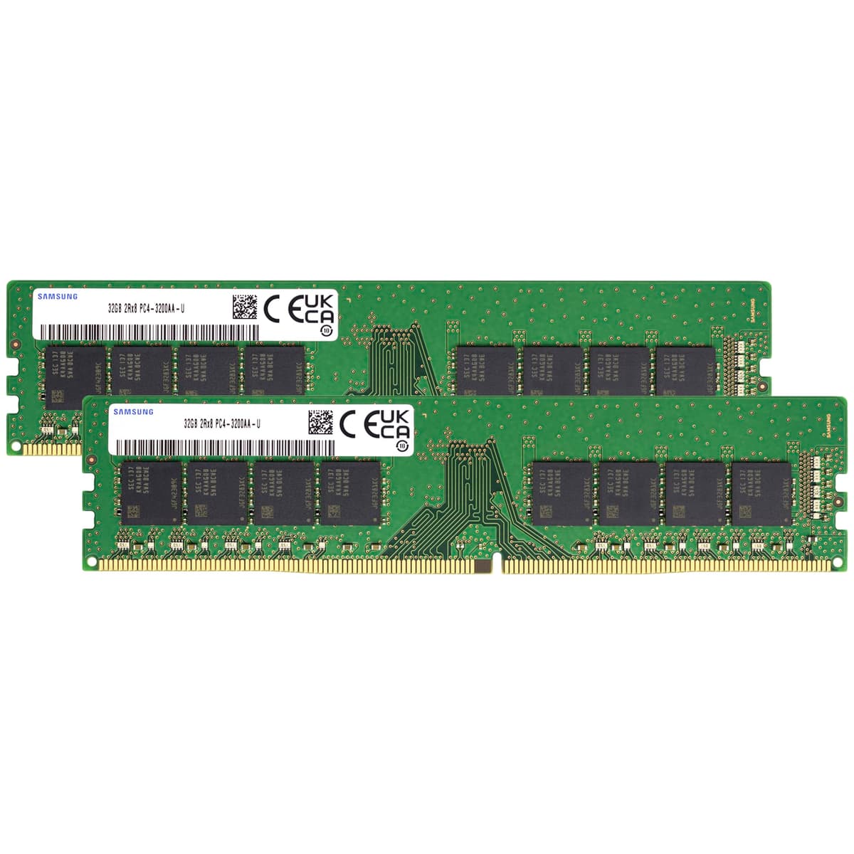 Samsung 64GB (2x32GB) DDR4 3200MHz PC4-25600 (PC4-3200AA) CL22 UDIMM 2Rx8 Dual Rank 1.2V No-ECC DIMM de 288 pines Memoria RAM para PC de escritorio