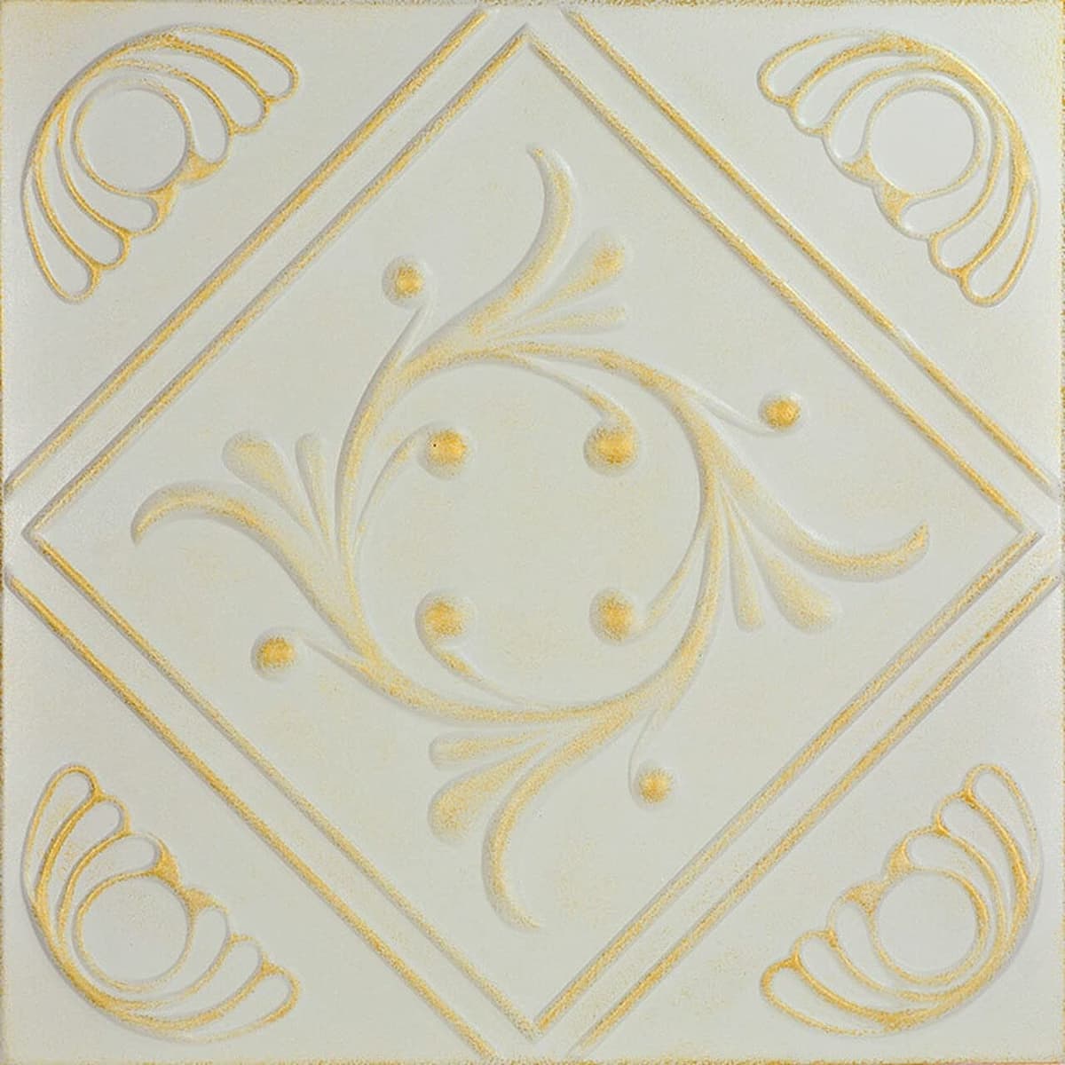 À LA MAISON CEILINGS R02 Adhesivo de espuma para plafón con diseño de guirnalda de diamantes (256 pies²/caja), Paquete de 96, Blanco lavado oro R24-96pw